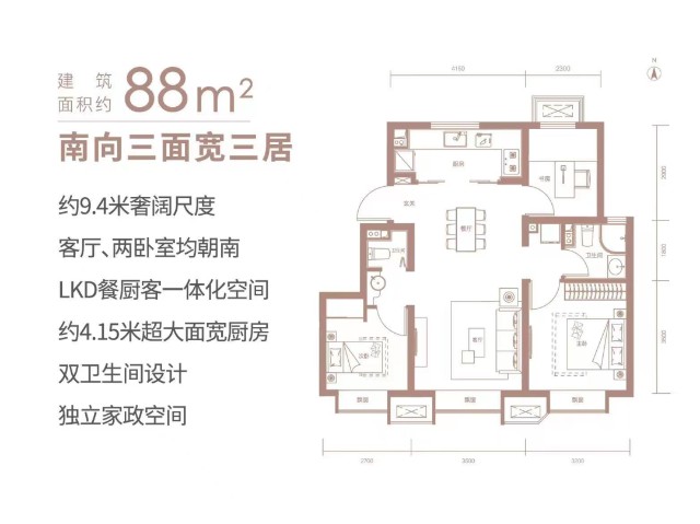 首页>创作中心>正文>117平四居,标准的眼镜户型,南向10.