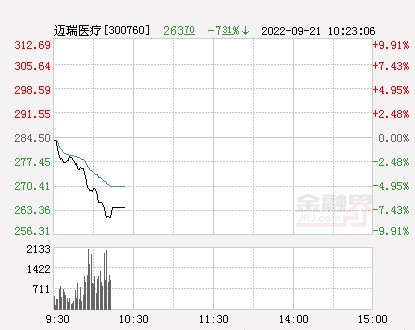 迈瑞医疗股价重挫逾8创逾两年新低