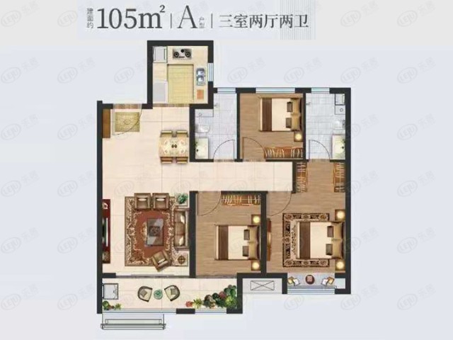 好住丨远洋湖印都会105三室两厅两卫户型解析