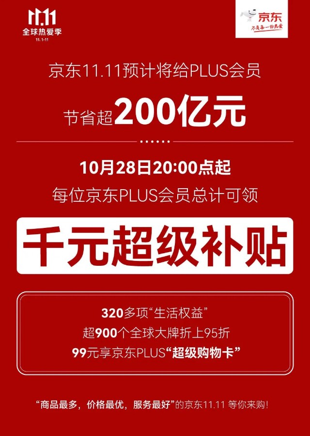 京东1111plus会员省钱超200亿领千元超级补贴享超320项生活特权