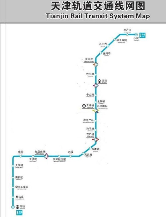 换乘6号线天津地铁三号线是天津市快速轨道交通网中的南北骨干线