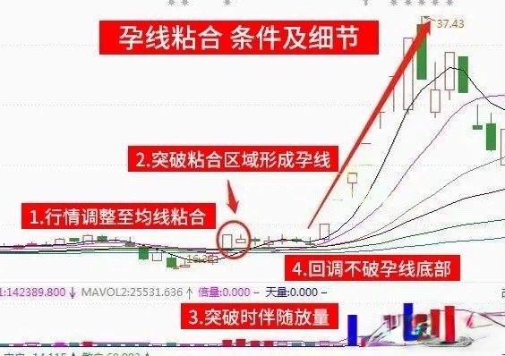 今天分享一个"孕线粘合"k线组合,这是很多