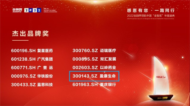 盈康生命荣获“金智奖”2022年度中国上市公司杰出品牌奖_财富号_东方财富网
