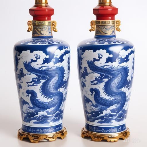 龙凤呈祥对瓶酱香酒售价5698元主打婚宴酒市场,酒瓶用景德镇青花瓷