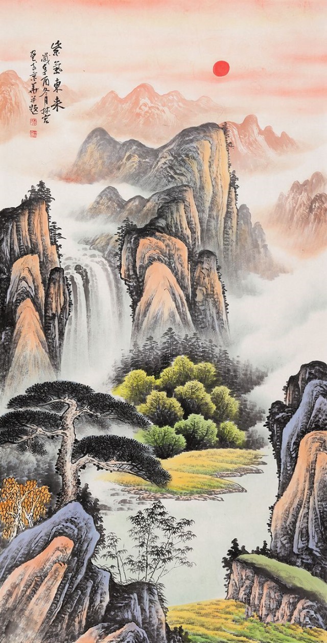 走廊挂画该怎么选择手绘竖幅山水画作装点走廊典雅大气