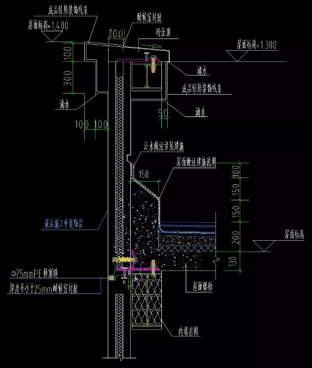 屋面防水建築做法預製女兒牆施工圖,完工圖# 公司研究