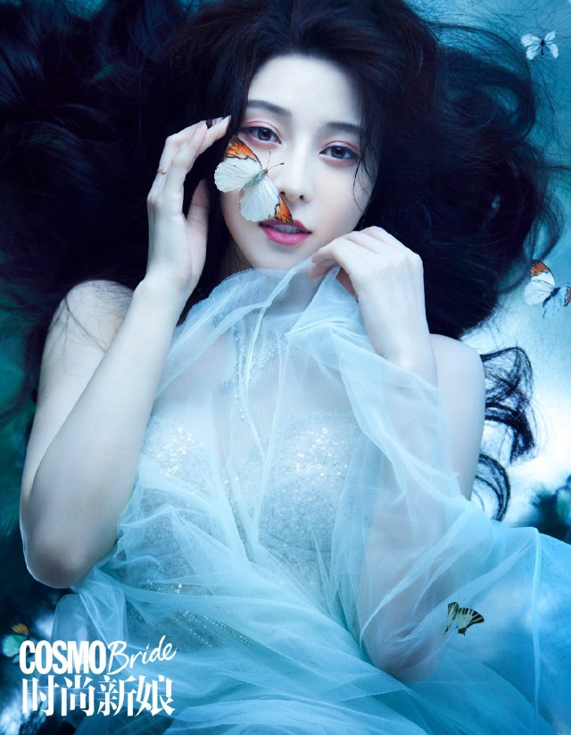 范冰冰化身蝴蝶新娘拍大片白肤细腰灵动可人