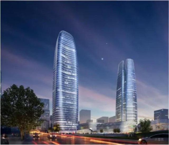 滨海新城规划的双子塔,主塔塔高213米,设计造型为中国印,将成为滨海