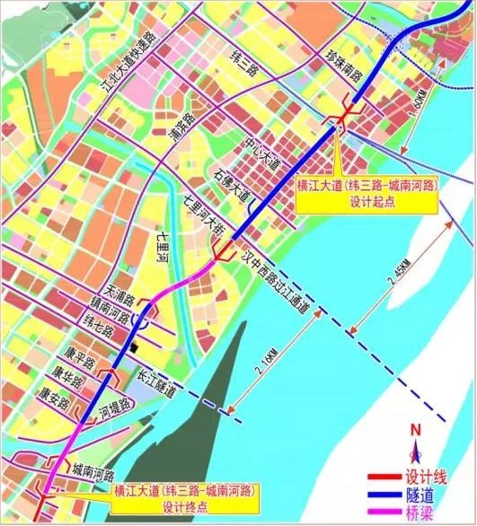 项目将跨过纬三路,建宁西路过江通道,穿过长江大桥与正在建设的浦仪
