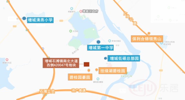 碧桂园豪园,绿湖国际,嘉御豪庭 时代天汇等商住楼盘地块,周边有石滩