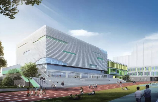 南侧为温迪路(绣山路)位于横渎河西岸温州市实验小学锦绣校区效果图