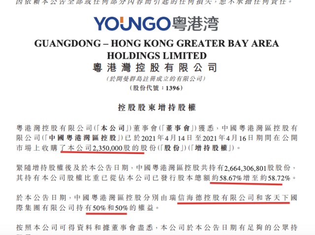 粤港湾控股：控股股东增持235万股至58.72% 2020年扭亏为盈