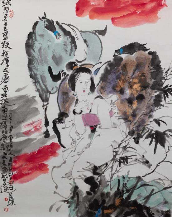 著名水墨艺术家白野夫大唐仕女画欣赏