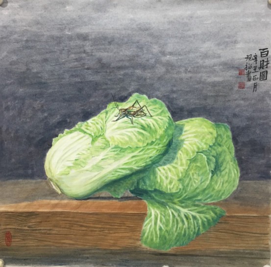 花鸟名家刘现禄笔下蝈蝈白菜