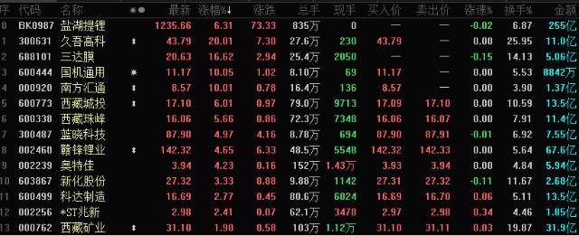 盐湖提锂最强分支！龙头双双20cm涨停 背后有何逻辑？