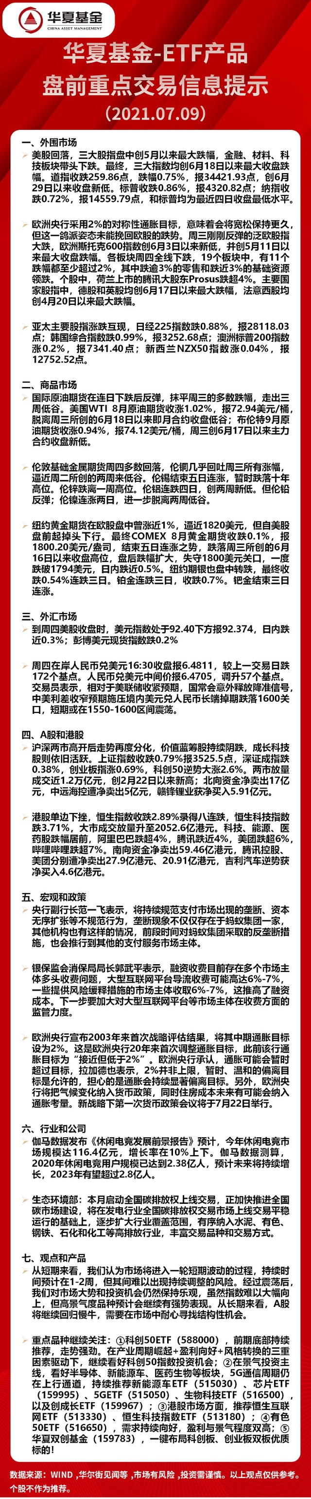 华夏基金 Etf产品盘前重点交易信息提示7 9 财富号 东方财富网