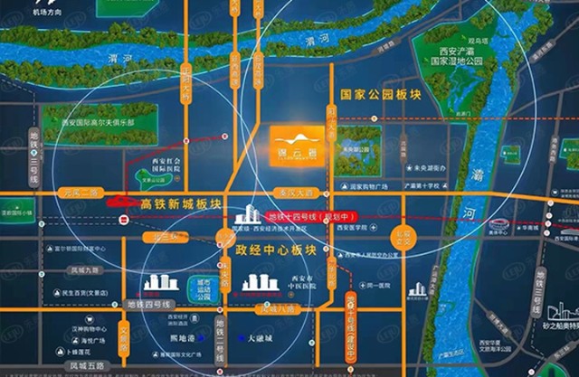北侧253米处为509线路长庆湖滨花园站,南侧727米处是未央湖站与雅荷