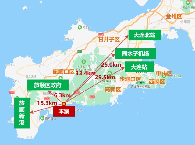 新获取地块位于大连市旅顺口区大学城板块,距离轻轨12号线1