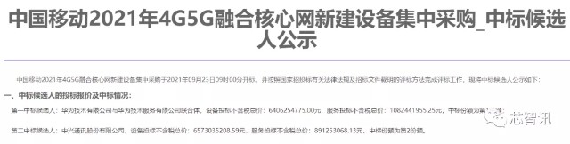 中国移动75亿大单招标结果公布：华为拿下第一大份额