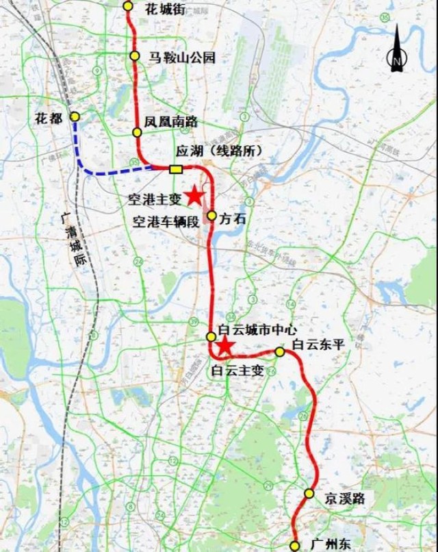 广花城际线路起于18号线的广州东站,止于花都花城街站,全长39
