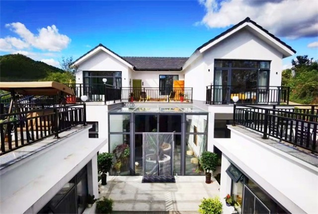 北京平谷石林峡天道山居民宿三面环山一面临着桃花川山景别墅