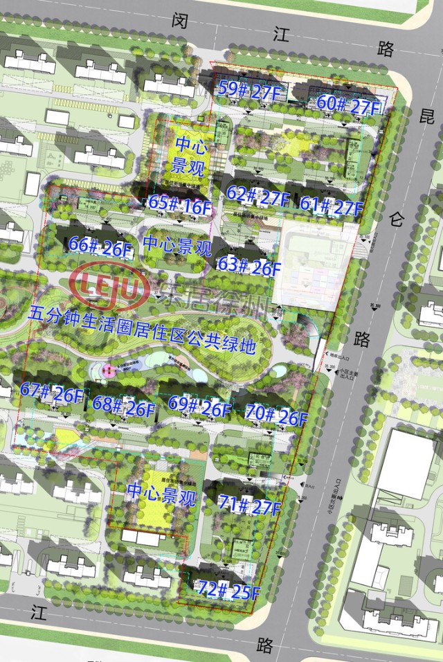 项目建设多个中心景观,并配有一处五分钟生活圈居住区公共绿地,建有