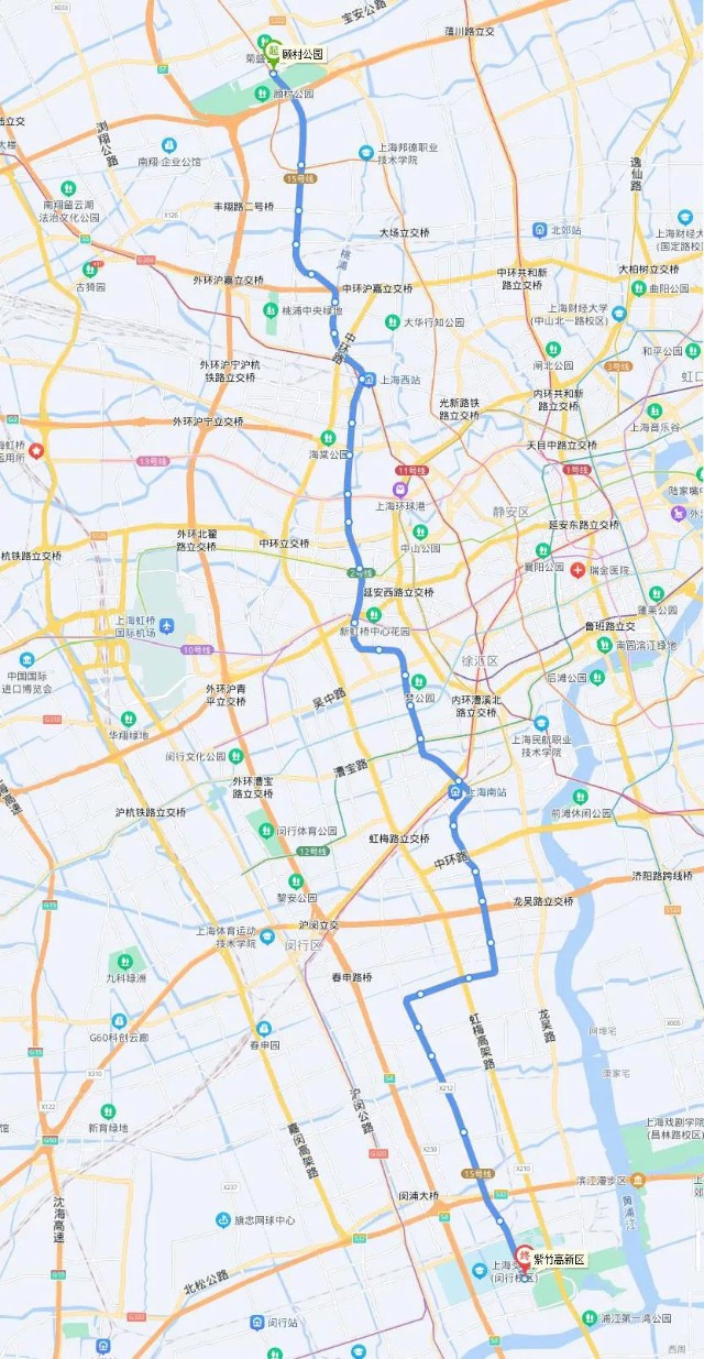上海地铁18号线线路两条线路最靠近市中心的地方,也只是娄山关路和杨