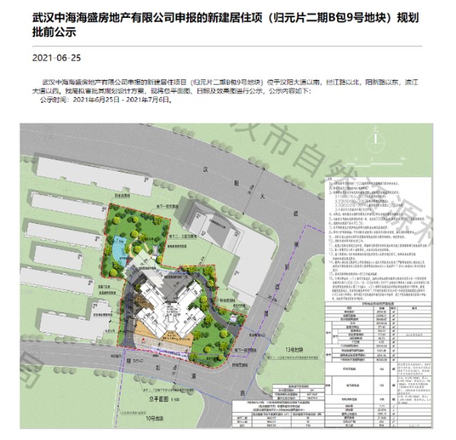 武汉中海海盛房地产有限公司已于2021年6月申报新建居住项目,即归元片