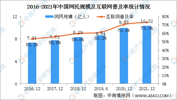 2021年中国网民规模1032亿老人互联网普及率达432