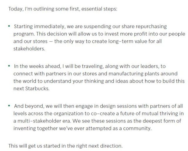 星巴克创始人霍华德舒尔茨回归担任CEO！宣布暂停股票回购计划