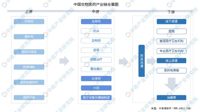 2022年中国生物医药行业产业链上中下游市场剖析