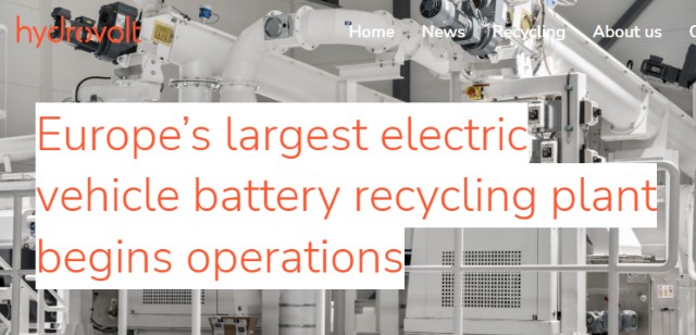 欧洲最大电池回收企业正式运营：每年可处理1.2万吨废旧电池