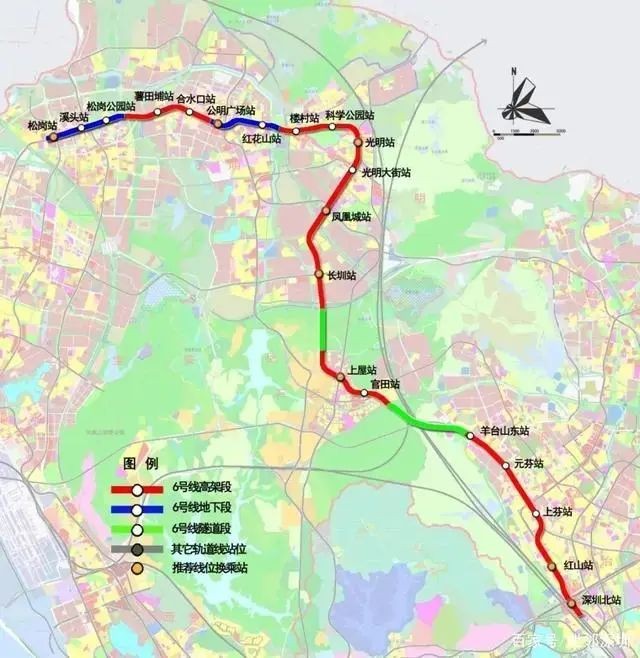 地铁6号线串联宝安,光明,龙华,福田等区,6号线支线将与东莞市轨道交通