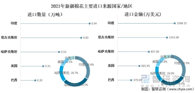 2021年新疆棉花主要进口来源国家/地区