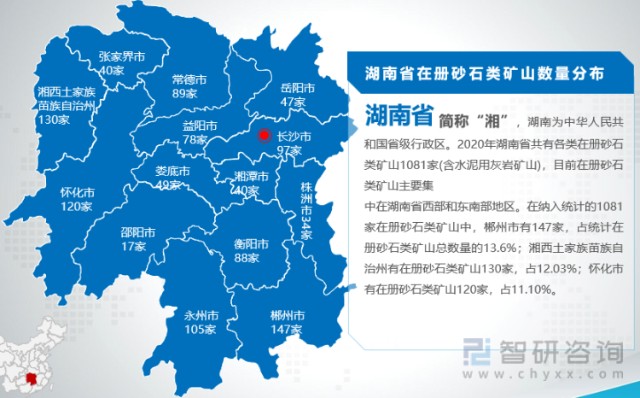 2021年湖南省砂石行業發展現狀郴州市礦山總數量最多佔全省的136圖