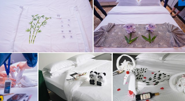 竞赛环节主要展示酒店为客人提供的各类增值服务,包括奉茶,夜床服务