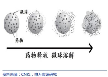 微球作为药物缓控释的载体具备长效,药物的毒副作用减小了,同时药物的