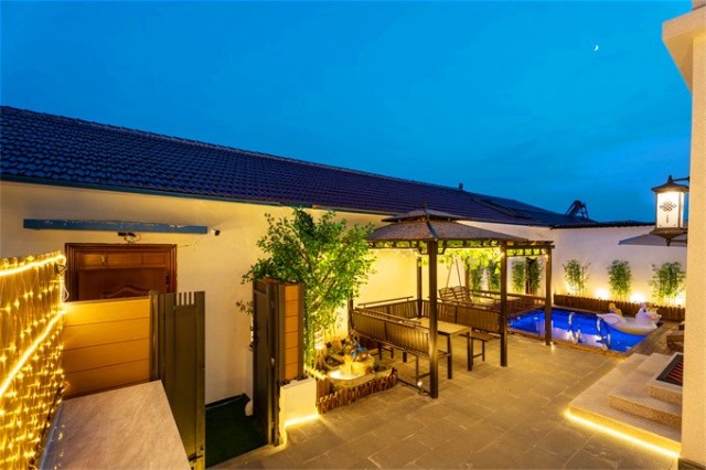 北京延庆玉渡山千亩梦民宿三面环山5居室泳池k歌淘气堡俱全